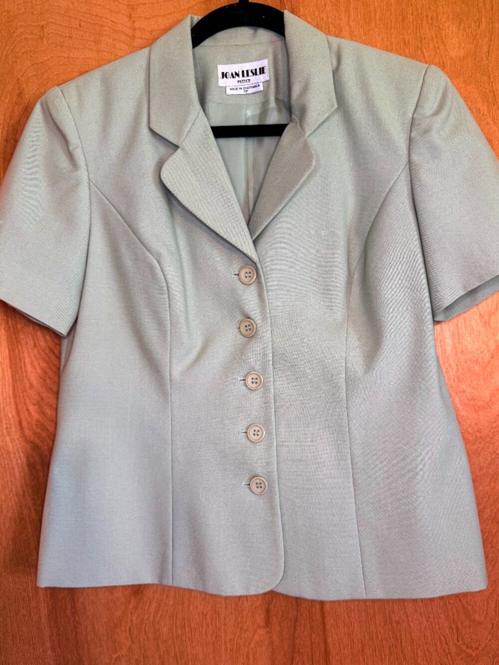 Vintage Joan Leslie Petite Sage Mint Green Short Sleeve Button Front Blazer 10P